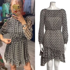 SALONI Silk Velvet Burnout Puff Long Sleeve Asymmetrical Ruffle Tier Hem Dress 4